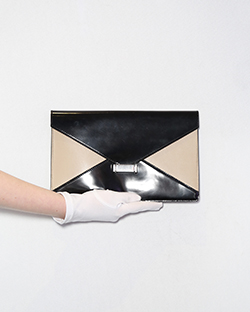 Envelope Clutch, Leather, Beige/Black, W-GM-0162
